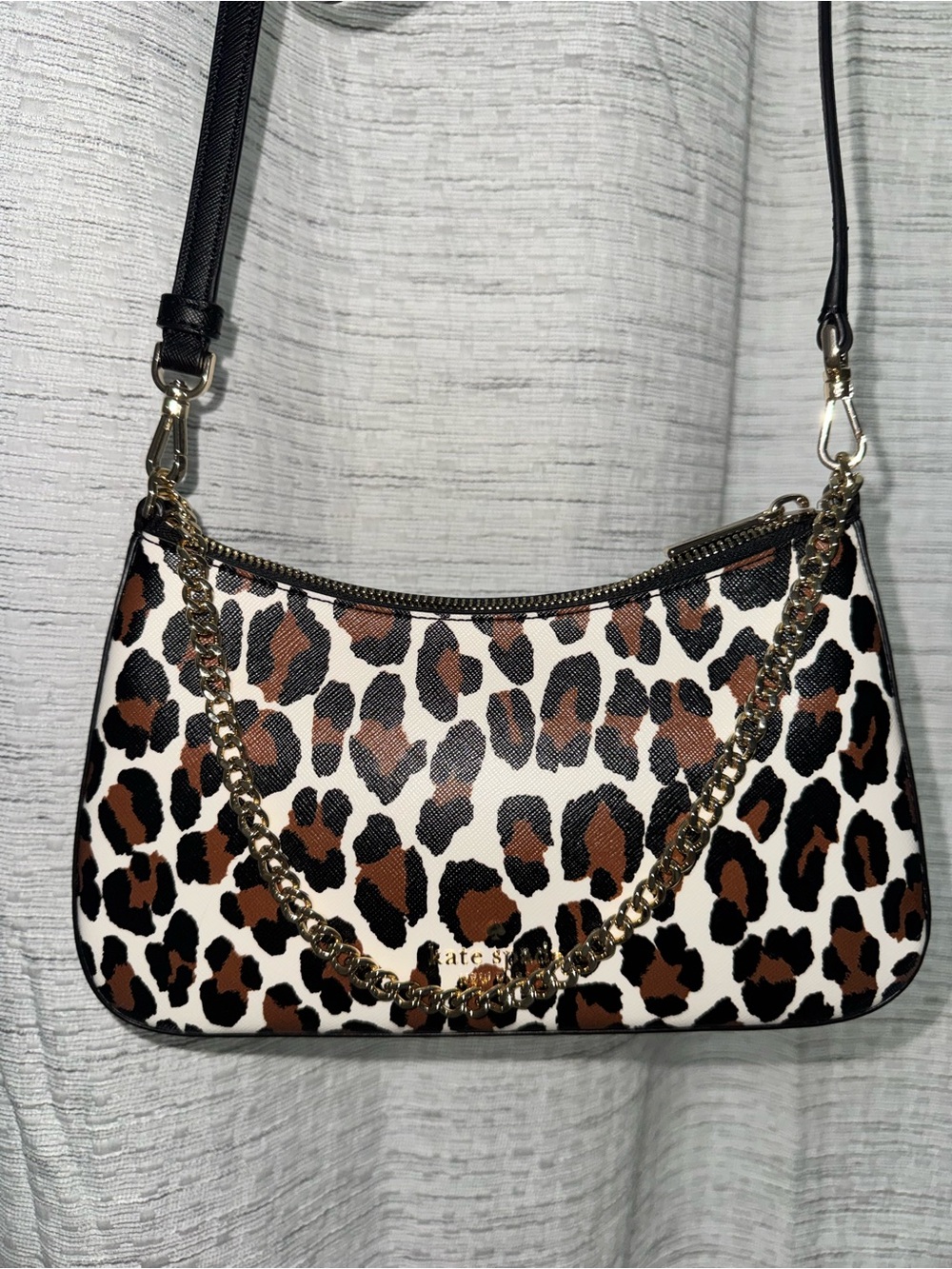 kate spade Leopard-Print Shoulder Bag in Brown/Black/Cream with Gold Chain - Picture 3 of 4